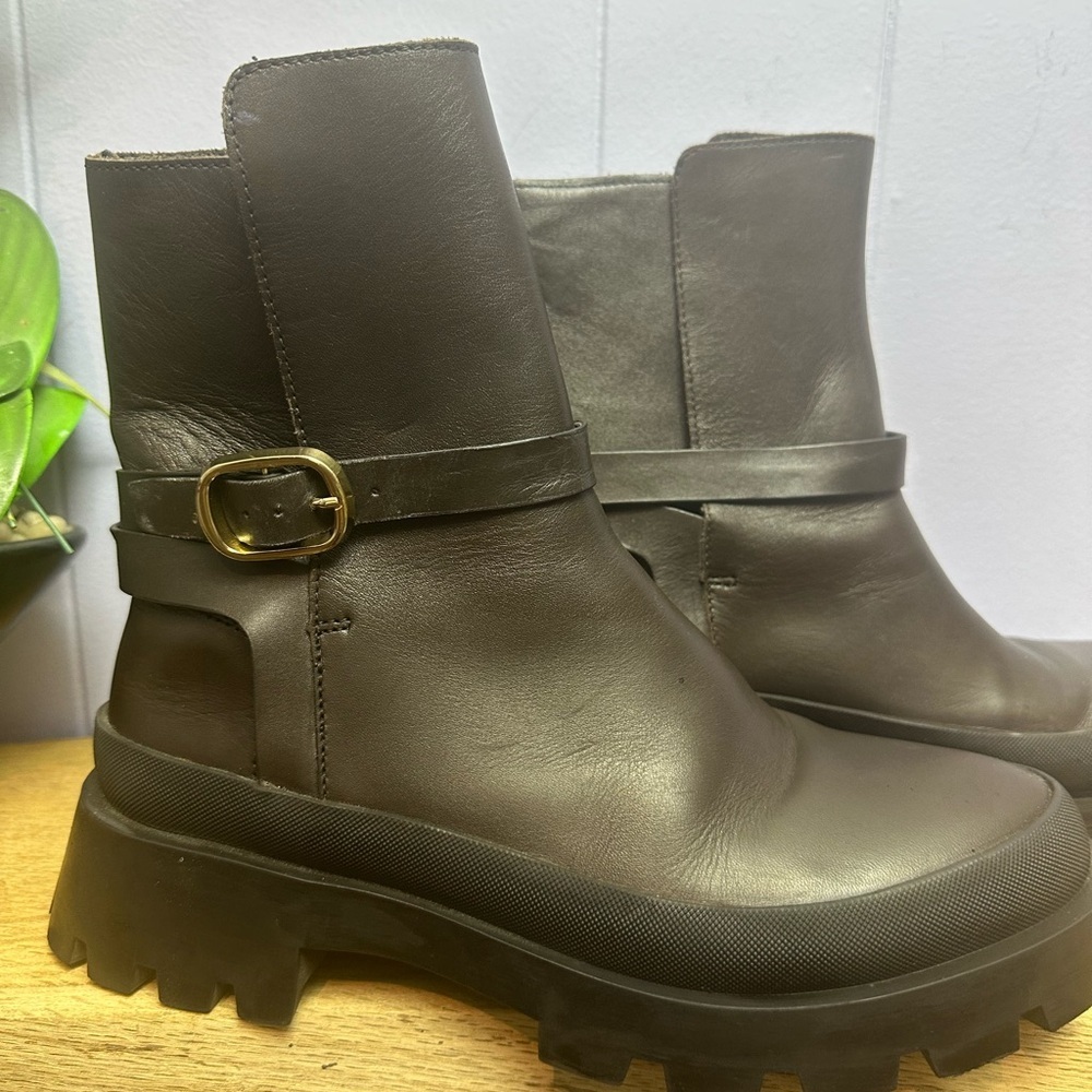 Zara Brown chunky lug sole military boots - Picture 3 of 6